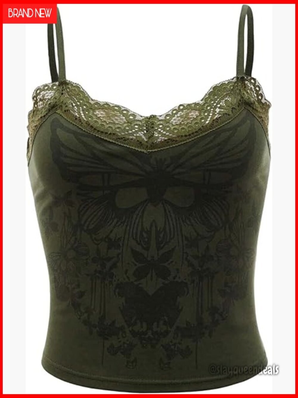 Y2K Gothic Lace Trim Crop Top Camisole Sleeveless Slim Fit Clubwear
